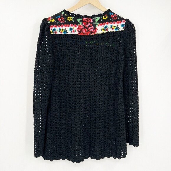 Free People Black Quilted Crochet Wool Blend Open Knit Boho Sweater Size Small - Picture 5 of 7